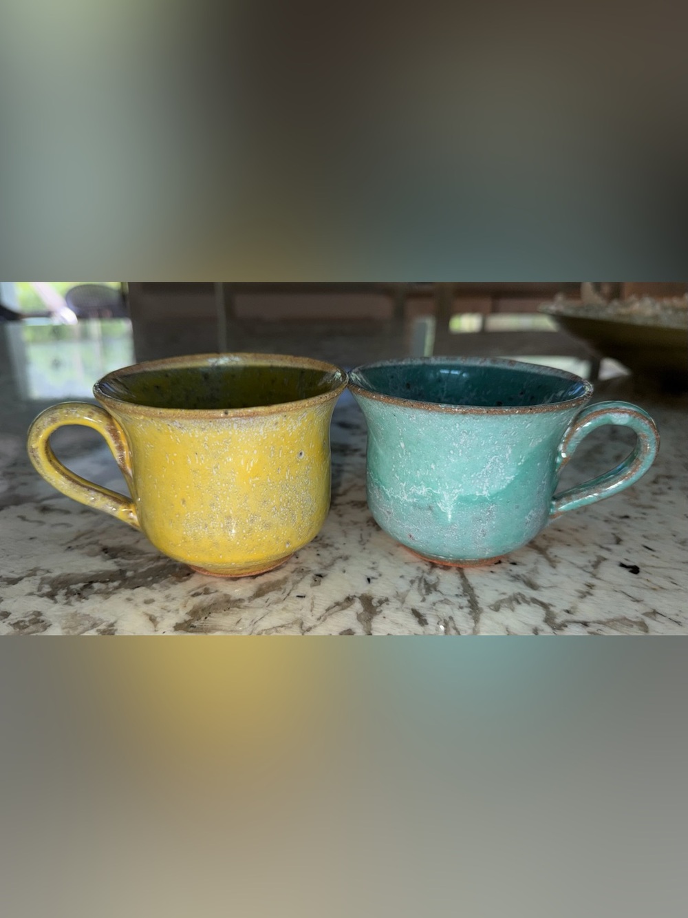 POTERIES DE LA VALLEE NOIRE FRANCE ARTISAN MADE MUG SET - Yellow & Turquoise